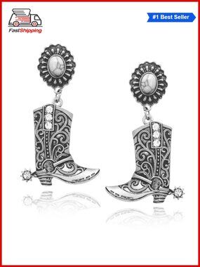 ✨ Western Cowgirl Boots Earrings Texas Spur Dangle Drop Rodeo Boho Fancy Dress